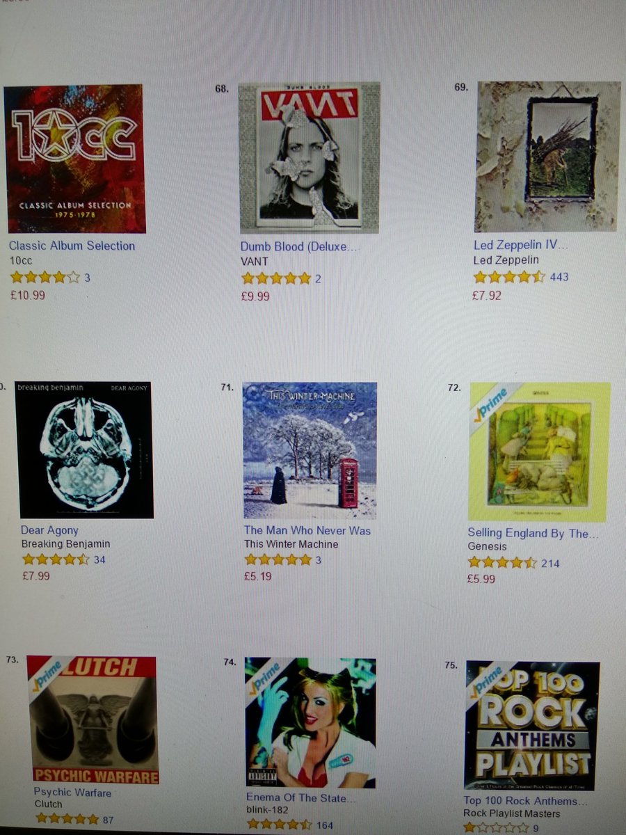 Beating prog upstarts genesis in the Amazon top 100 rock albums!