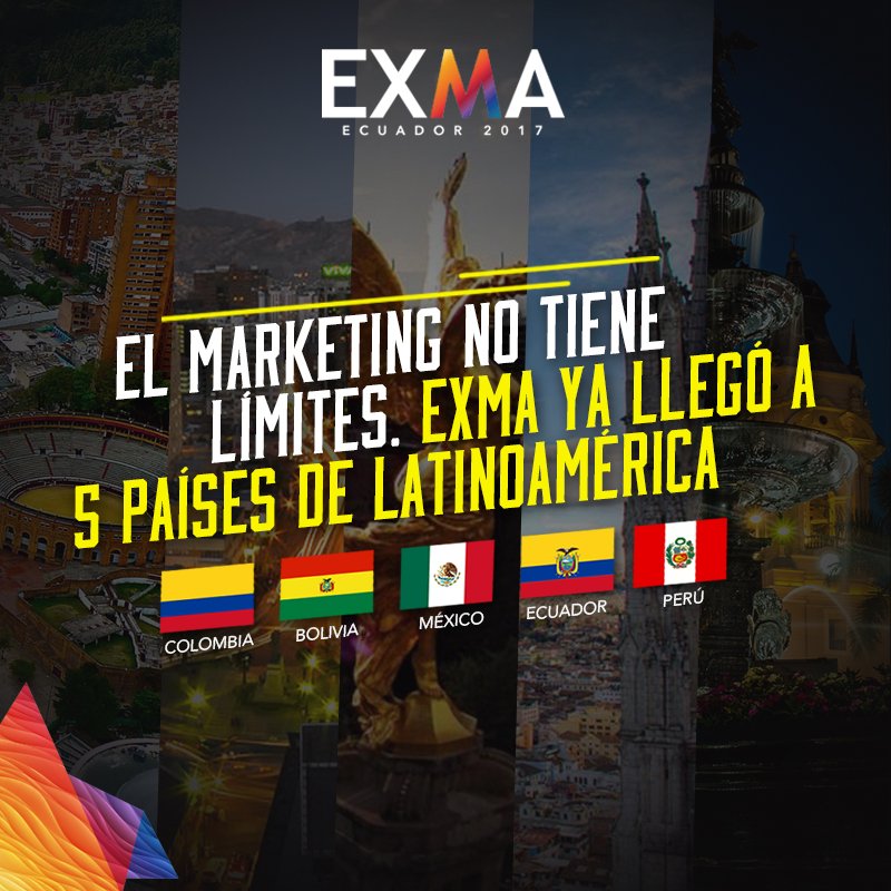 ExmaEC's tweet photo. ¡5 Países confirmados! 5 oportunidades de disfrutar lo mejor del #marketing en Latinoamérica, EXMA 2017 Latam Tour. #ExmaEcuador https://t.co/Rr4blRVCP3