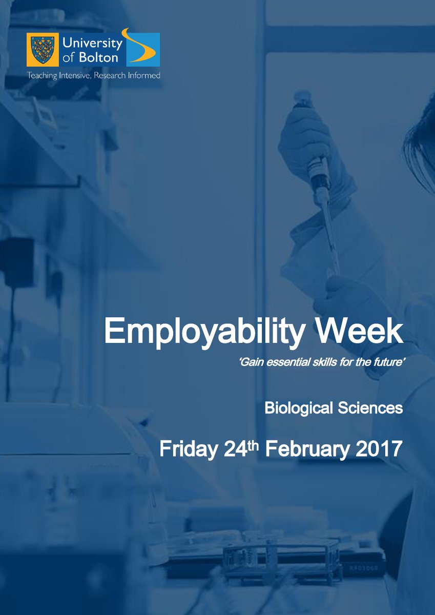 UoBMedicine's tweet photo. ‘Gain Essential Skills for the Future’: Our Employability event with networking opps &amp; industry advice for #BoltonScience students -Feb 24th https://t.co/jhnF6EGnTZ
