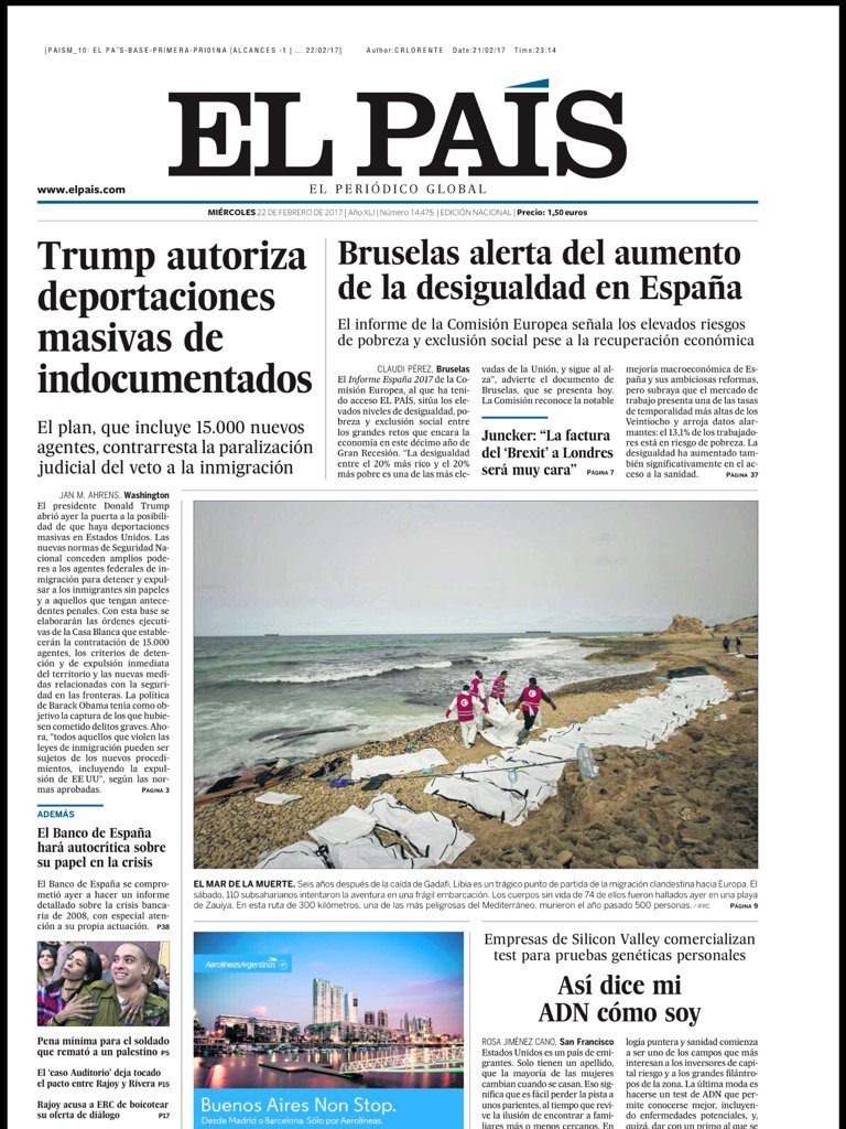 pedroluisflores's tweet photo. Trump autoriza deportaciones masivas de indocumentados. Título mañana del diario español El País @el_pais : https://t.co/EYQd232sRF