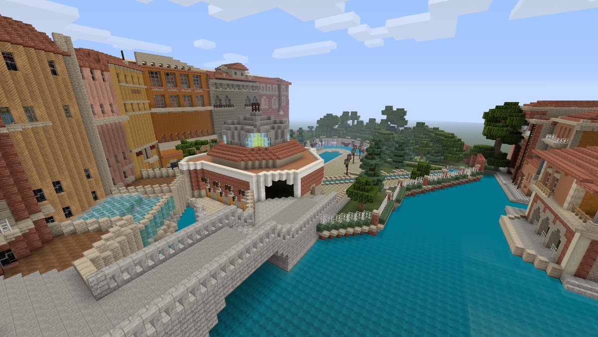 Minecraft東京ディズニーシー 進行状況レポートpart4 ミラコスタのプールが完成しました また ゴンドラの橋 ゴンドラも造り終えているので着々と進んでおります