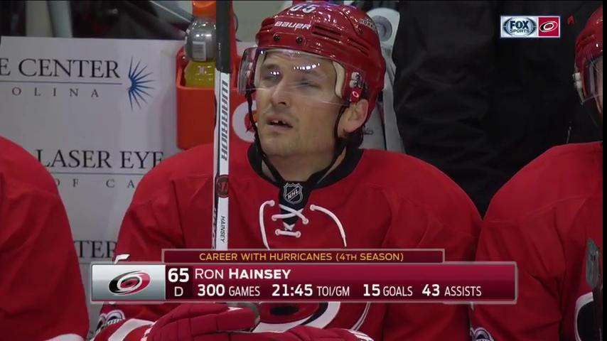 FDSN_Hurricanes's tweet photo. Congrats to Ron Hainsey on his 300th game w/ the @NHLCanes. #Ronster #Redvolution https://t.co/ifTZ3ITWcb