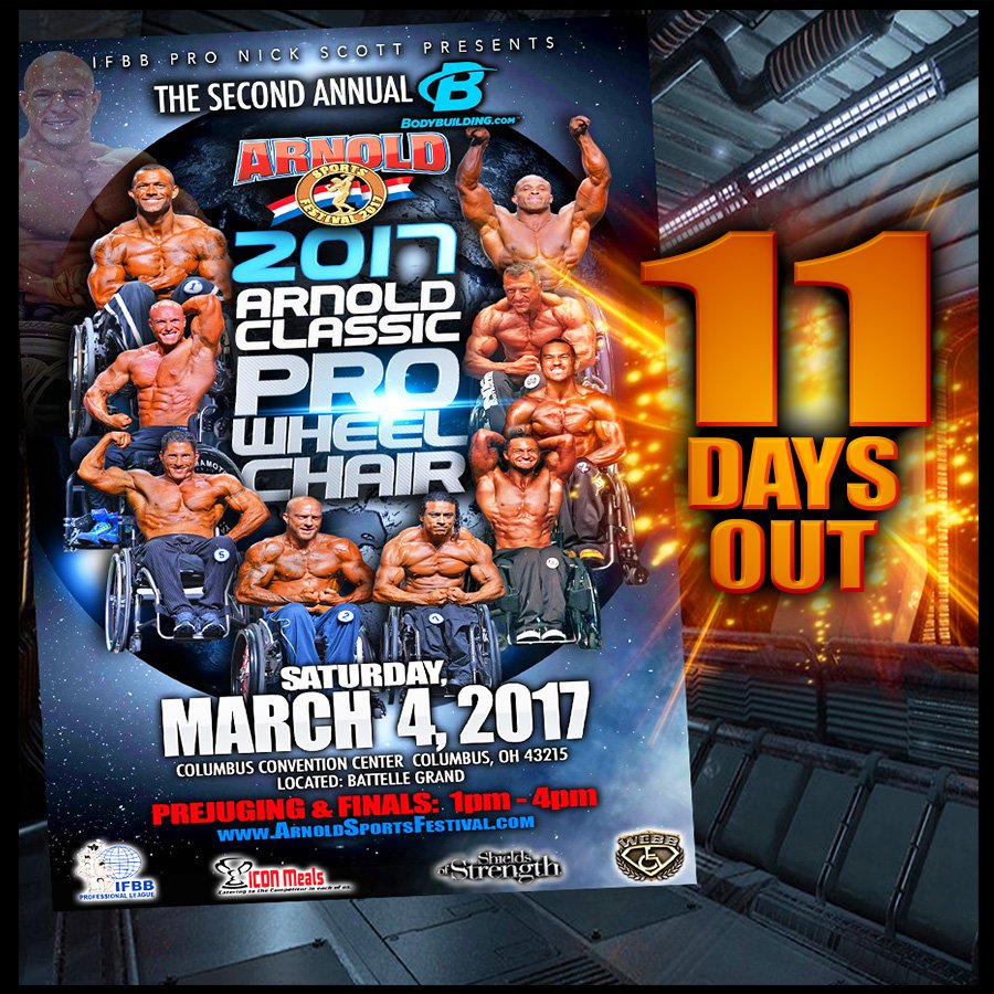TheBeastWCBB's tweet photo. 11 DAYS OUT to the @bodybuildingcom 2017 Arnold Classic Pro Wheelchair! https://t.co/b3MgdwZ86K @ArnoldSports #ASFPrep2017 https://t.co/ZTCYJm0CIC