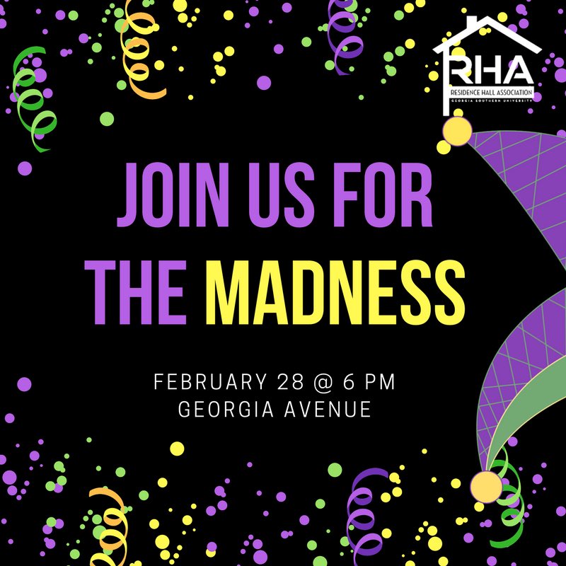 GSURHA's tweet photo. Mardi Gras Madness is officially one week away! #AreYouReadyForTheMadness https://t.co/Yh1UUG08U9
