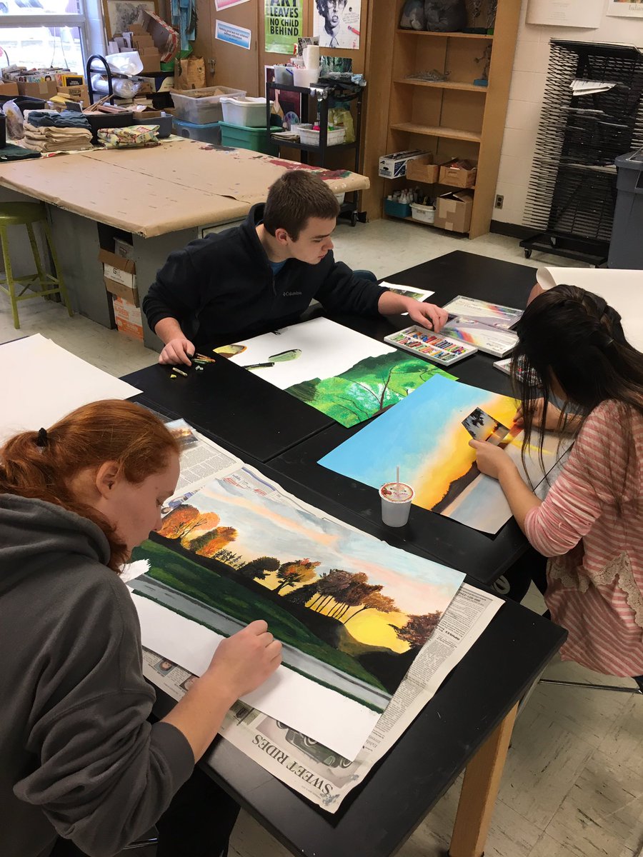 #jcd Advanced 2D #art students creating their #oilpastel #landscape