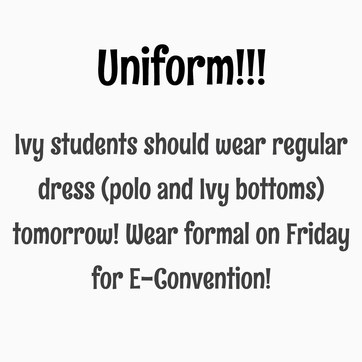 IAHSSC's tweet photo. Regular uniform tomorrow and formal wear on Friday for E-Convention!!! https://t.co/eURqiKGL7u