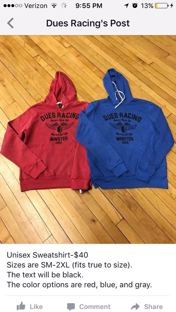 PDues_87's tweet photo. Dues Racing shirts! If interested text 937-638-6699. More details at Dues Racing on Facebook . Orders due 3/3/17. https://t.co/qvtjLeaUzn