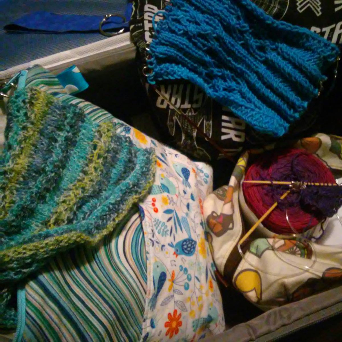 chelles_crafts's tweet photo. Packing the most important things first in my carry on for Stitches West. Is 3 projects enough for 9 hrs of travel? #knitting #stitcheswest https://t.co/KGEgmuj3O6