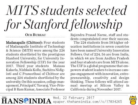 MITS_College's tweet photo. 4 students at MITS named University Innovation Fellows by Stanford https://t.co/Vwc9HbqPT8 https://t.co/tnNhiu7KMV