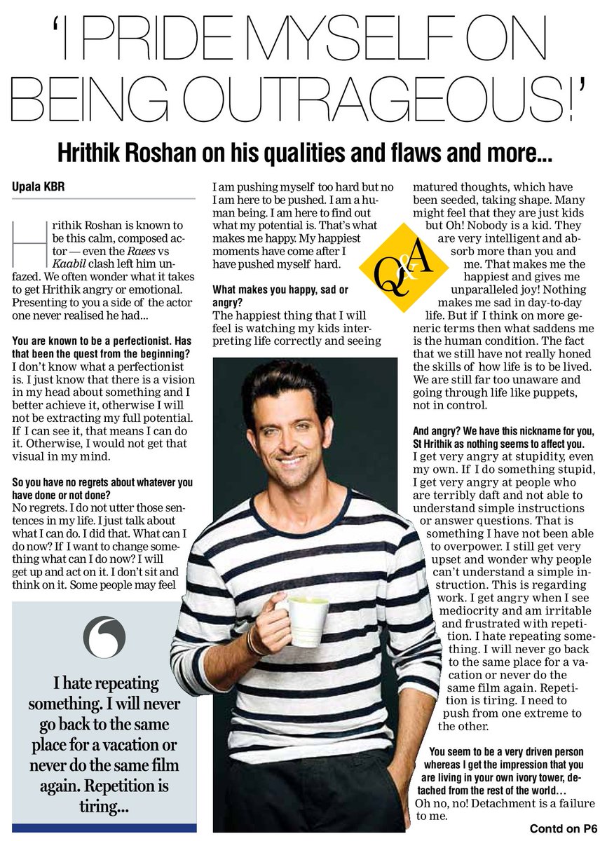 HrithikRules's tweet photo. "I pride on being outrageous." - #Hrithik's interview with @upalakbr999 https://t.co/YUaDZcHsYZ