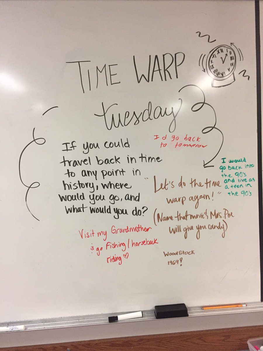 MsBjerkesClass's tweet photo. Where would you back in time to? #timewarptuesday #miss5thwhiteboard https://t.co/Na52OYckIj