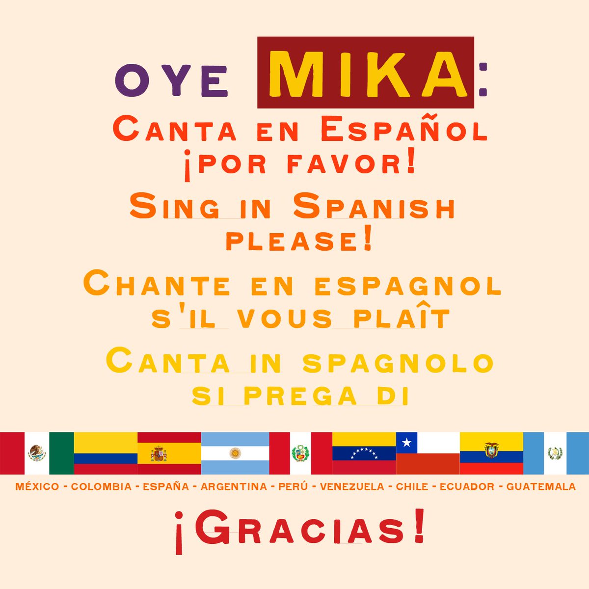 MIKAenEspanol's tweet photo. Oye @MIKAsounds: Canta en Español ¡Por favor!
Sing in Spanish, please! https://t.co/Kwc2sMi2lr