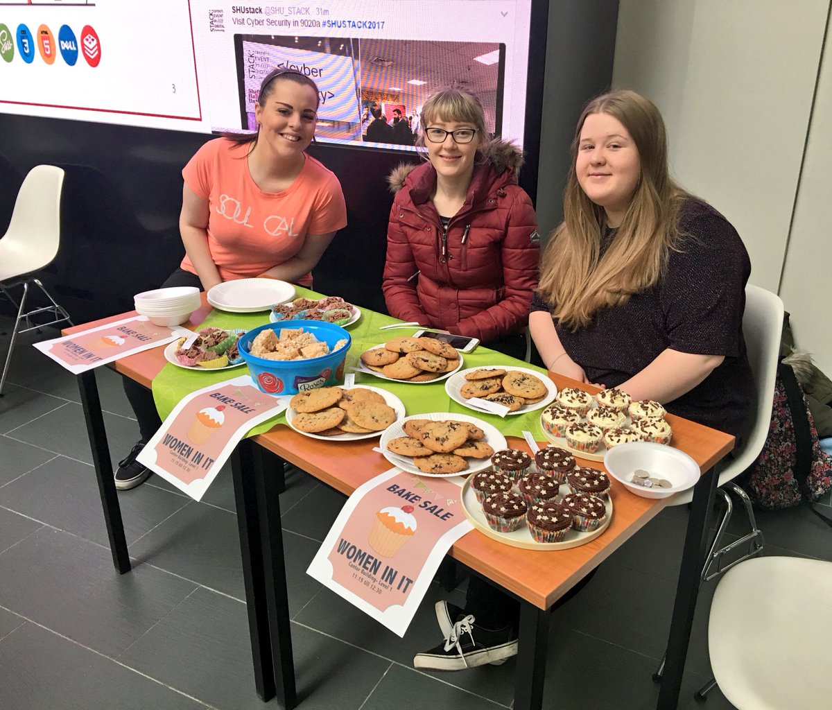 SHUWomenInIT's tweet photo. We're set up and ready to sell our home baked goods! Come quick before your favourite treats go 😋🍰🍪🍩 #SHUSTACK2017 @SHU_STACK https://t.co/a7PpXzJAio