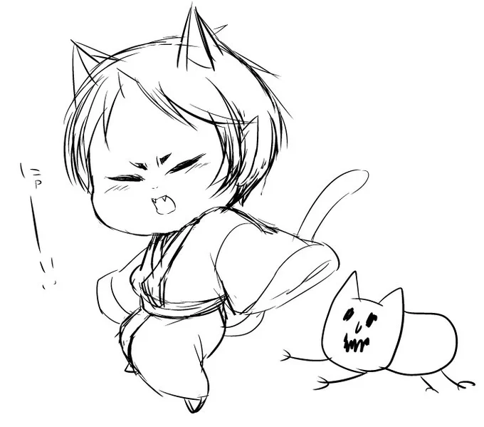 頭痛いから清書は出来なかったけど、ラフは描いた鬼猫。猫好好ちゃんの適当っぷりひどい。 