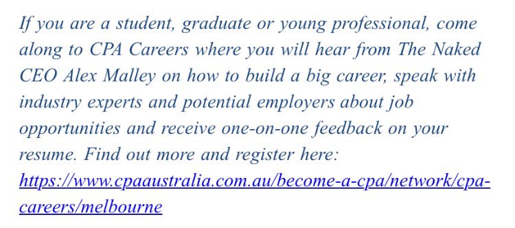 shiralee98's tweet photo. Kick start the success of your career by attending this year's Career Expo, hosted by CPA Australia! #cpaau #careers #advice #expo #melb https://t.co/bTGiLVbj29