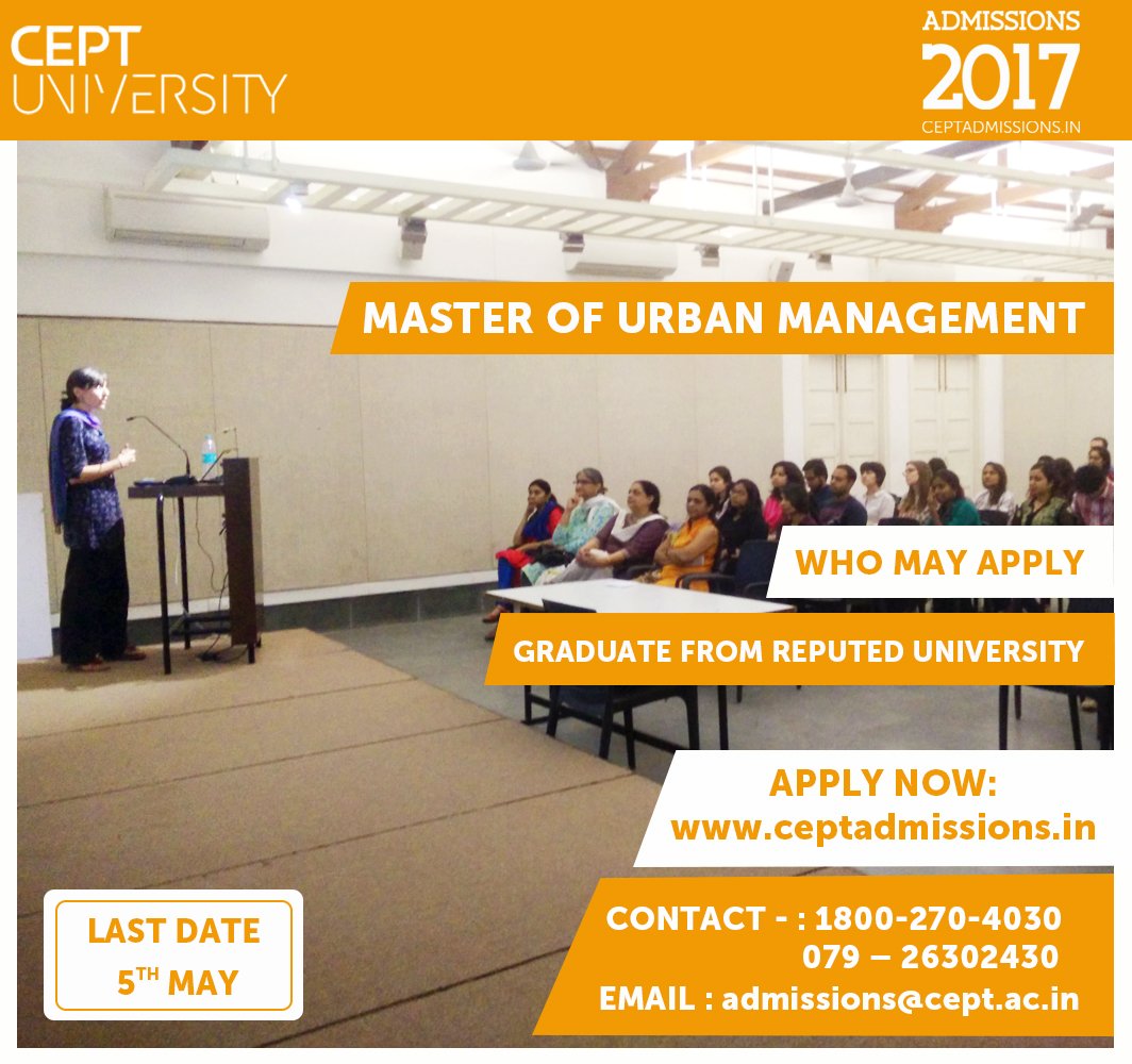 CEPTUniversity1's tweet image. Planning to Apply for #MasterOfUrbanManagement Program at @CEPTUniversity1?

#LastDateToApply is 5th May

#ApplyNow: ceptadmissions.in