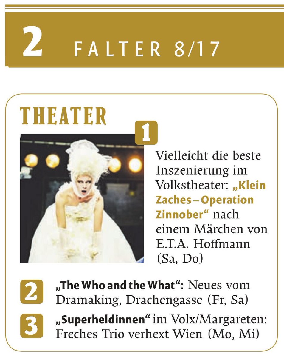 ViennaTheatreP's tweet photo. Thanks @falter_at  #theater #tipofweek  #wien #proud @drachengasse  @samangiraud  @ayadakhtar @JoGods https://t.co/TjtN95gG91