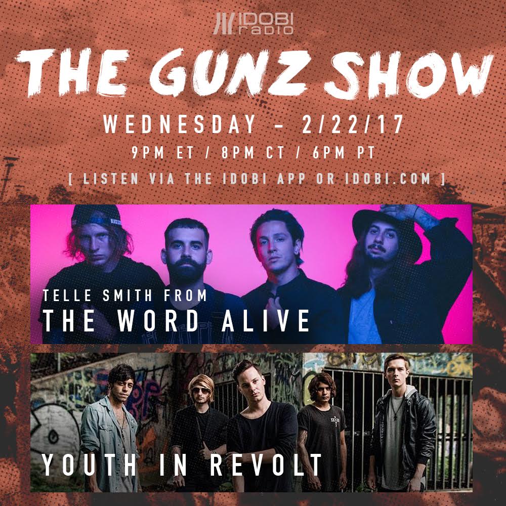 Tonight on <a href="/TheGunzShow/">Gunz</a> Gunz will be talking with <a href="/tellesmith/">T E L L E</a> from <a href="/TheWordAlive/">THE WORD ALIVE</a> and <a href="/YouthInRevolt/">💋Youth in Revolt💋</a>! 9PM ET - ido.bi/player