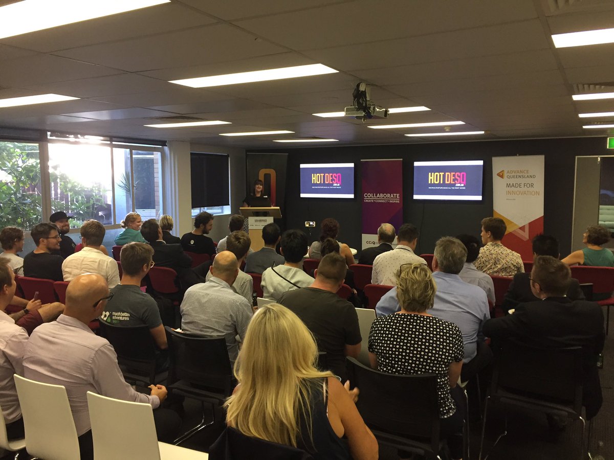 JamesMFlaherty's tweet photo. It's @AdvanceQld HotDesQ pitch/get to know you night @CollaborateQld. Great to see business from all over the world calling Queensland home. https://t.co/40qEy2Xqhu