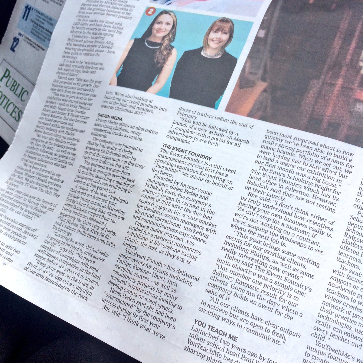 event_foundry's tweet photo. Featured as a #businesstowatch in today's @DerbyTelegraph #greatfeature #headshot #eventprofs #workingnotplaying https://t.co/MUOGFH34oz