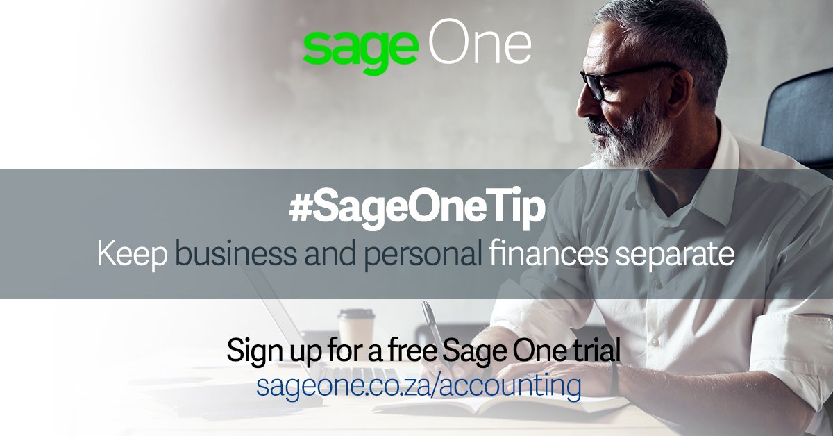 Sage_Africa's tweet photo. Dedicate separate accounts to personal &amp; business finances for simplified and more accurate bookkeeping https://t.co/7rIY6eiL1v #SageOneTip https://t.co/g9JoBRgLJI