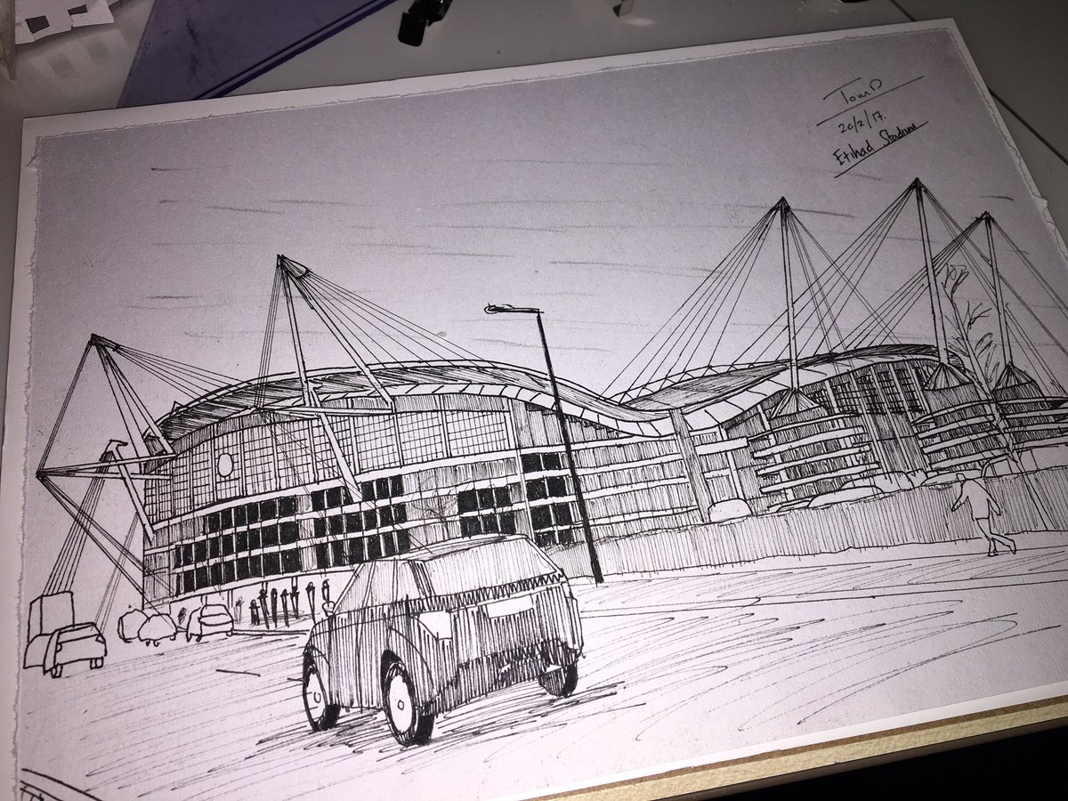 tom_danielmcfc's tweet image. @ManCity my drawing of the Etihad for my Dads birthday today!✏️