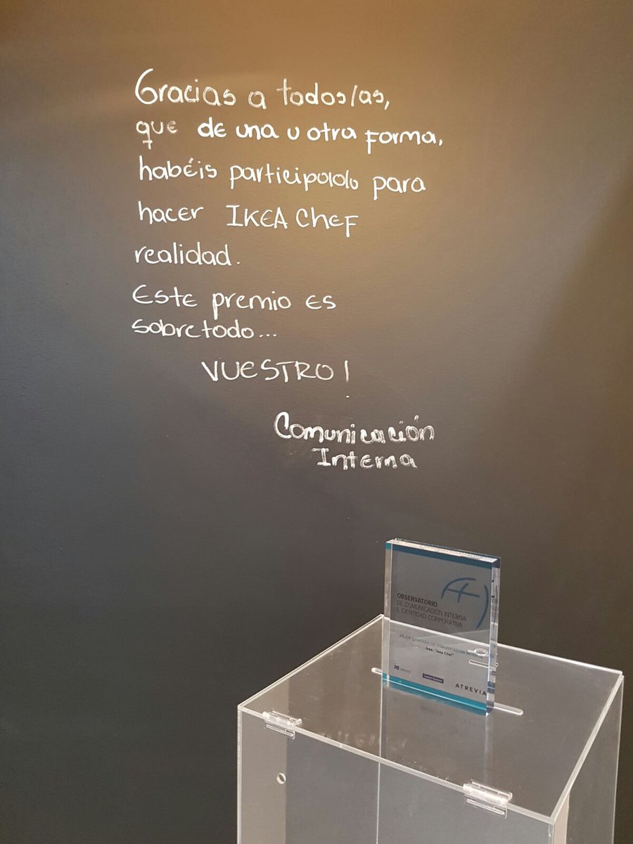 clarvelasquez's tweet photo. @IKEASpain @Grefu_04 @Atrevia @IEbusiness @jacarazo Gracias a todos por este reconocimiento #orgulloIKEA #ObservatorioCI https://t.co/zwW3crNoZi