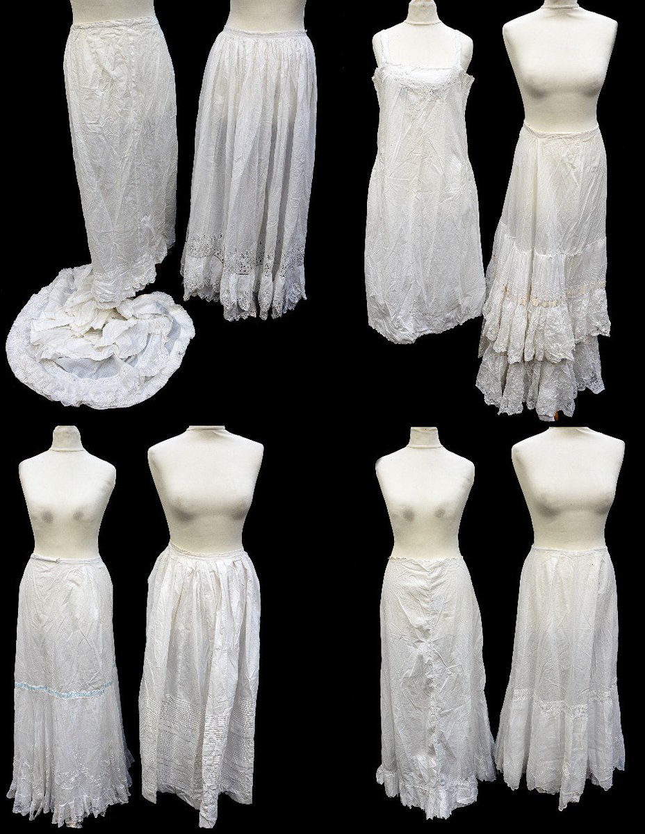 HansonsTextiles's tweet photo. Elegant #underwear sold for £180 in our textiles auction! #Victorian &amp; #Edwardian #underskirts with lace, broderie anglaise &amp; blue ribbons https://t.co/miTK7BeGgi