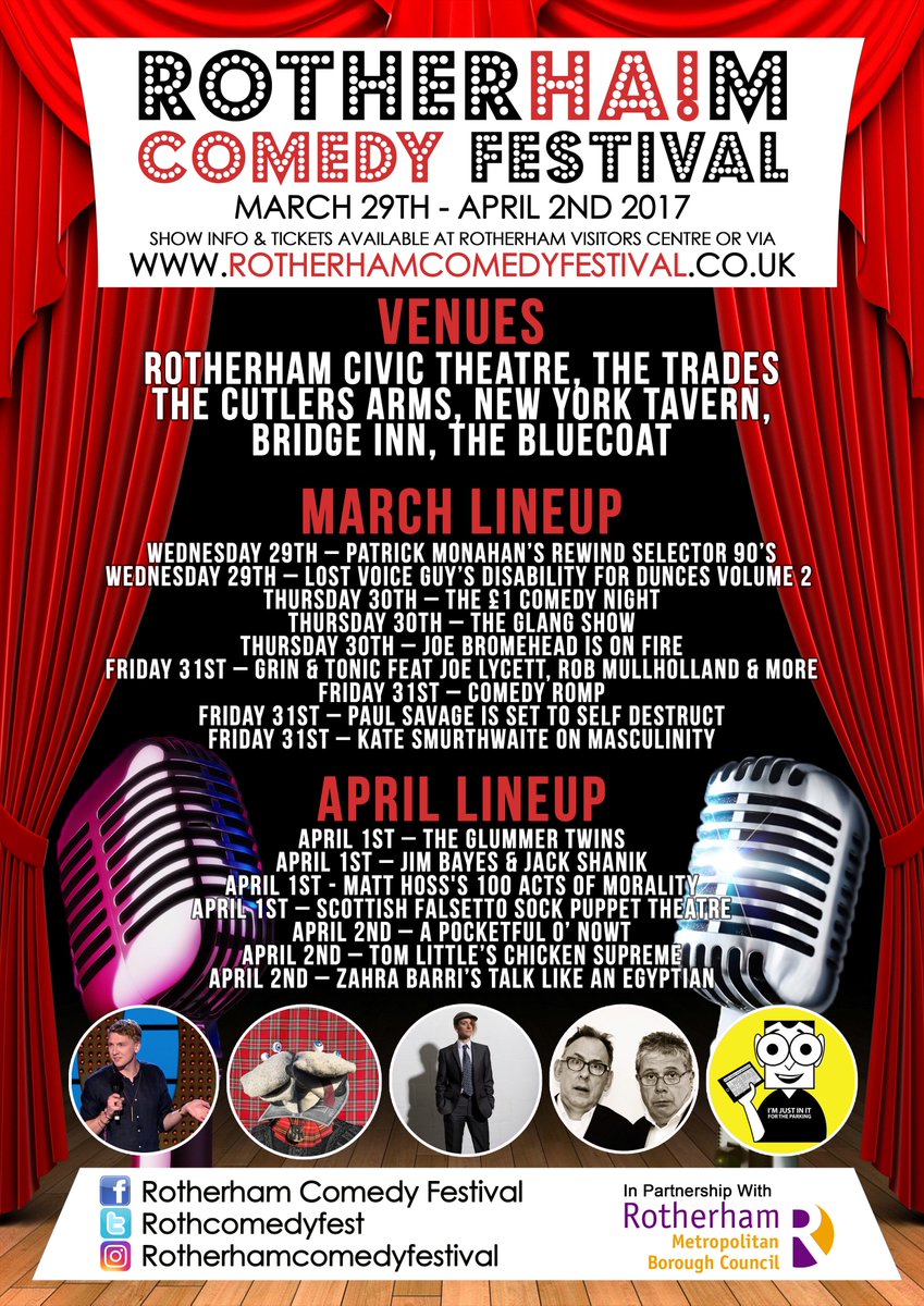 RothComedyFest's tweet photo. Tickets available now for #RothComedyFest via https://t.co/lF3a63kPOz #rotherhamiswonderful @CutlersArms @NCFComedy @thetradeslive https://t.co/e9eCOmN5xp