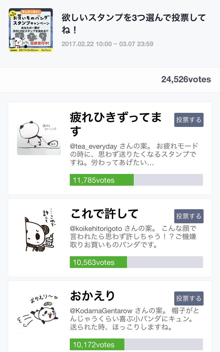 楽天お買いものパンダp 山岡まどか A Twitter 3月のお買いものパンダlineスタンプ 選抜デザインの最終投票開始です わたしの応募作品はもちろん入っ お お 落ちてる Pなのに ｼｮﾎﾞｰﾝ T Co Kszupsnxpi