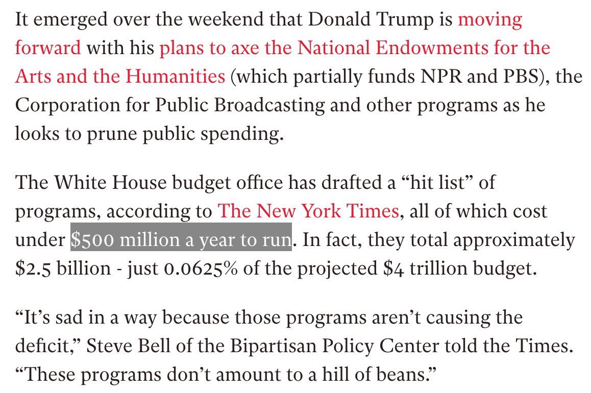 krassenstein's tweet photo. This is TERRIBLE. Trump wants to cut NPR &amp; PBS but has no problem wasting BILLIONS on a futile wall. 

We CAN'T let this happen. https://t.co/Ufgfdk4i5W