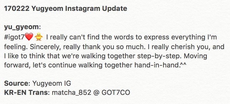 got7co's tweet photo. [#YUGSTAGRAM] 170222 yu_gyeom: #igot7❤️🐥 정말 뭐라고 말로 다 표현이 안되요 진심으로 정말 많이 고맙고 또 감사하고 제가 많이 아낍니다...
URL: https://t.co/Z5Fdb4rEBo https://t.co/fUe6xatC5c