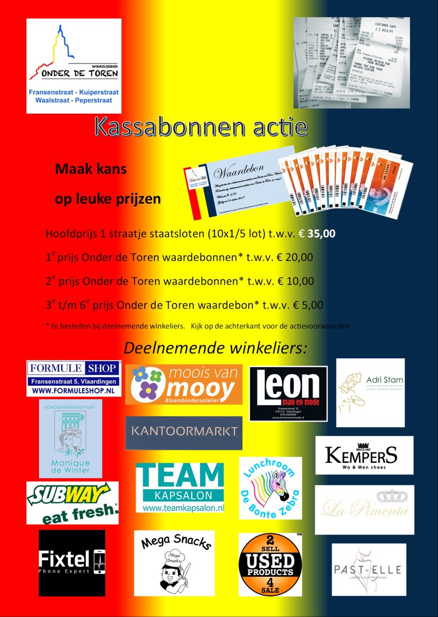 SubwayVld's tweet photo. Maandag 27 feb t/m zondag 2 april 2017 kassabon actie bij winkelgebied Onder de Toren in Vlaardingen (zie flyer voor deelnemende winkeliers https://t.co/U6p19WuVcy