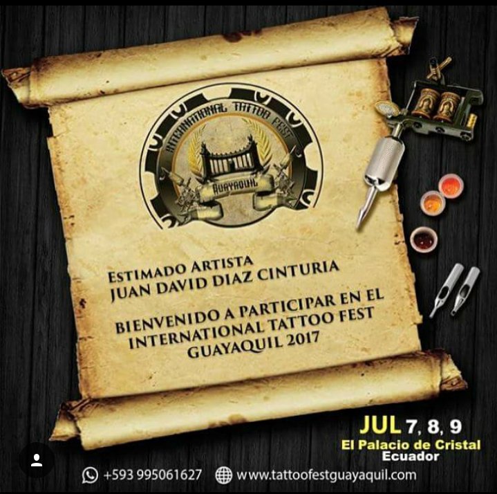 kostomTattoo's tweet photo. #FelizMiercoles para la gente de #Guayaquil. Nuestro tatuador Juan David  Cinturia estará en #InternationalTattooFest 👌👏😎 https://t.co/MPpQNcRWrH