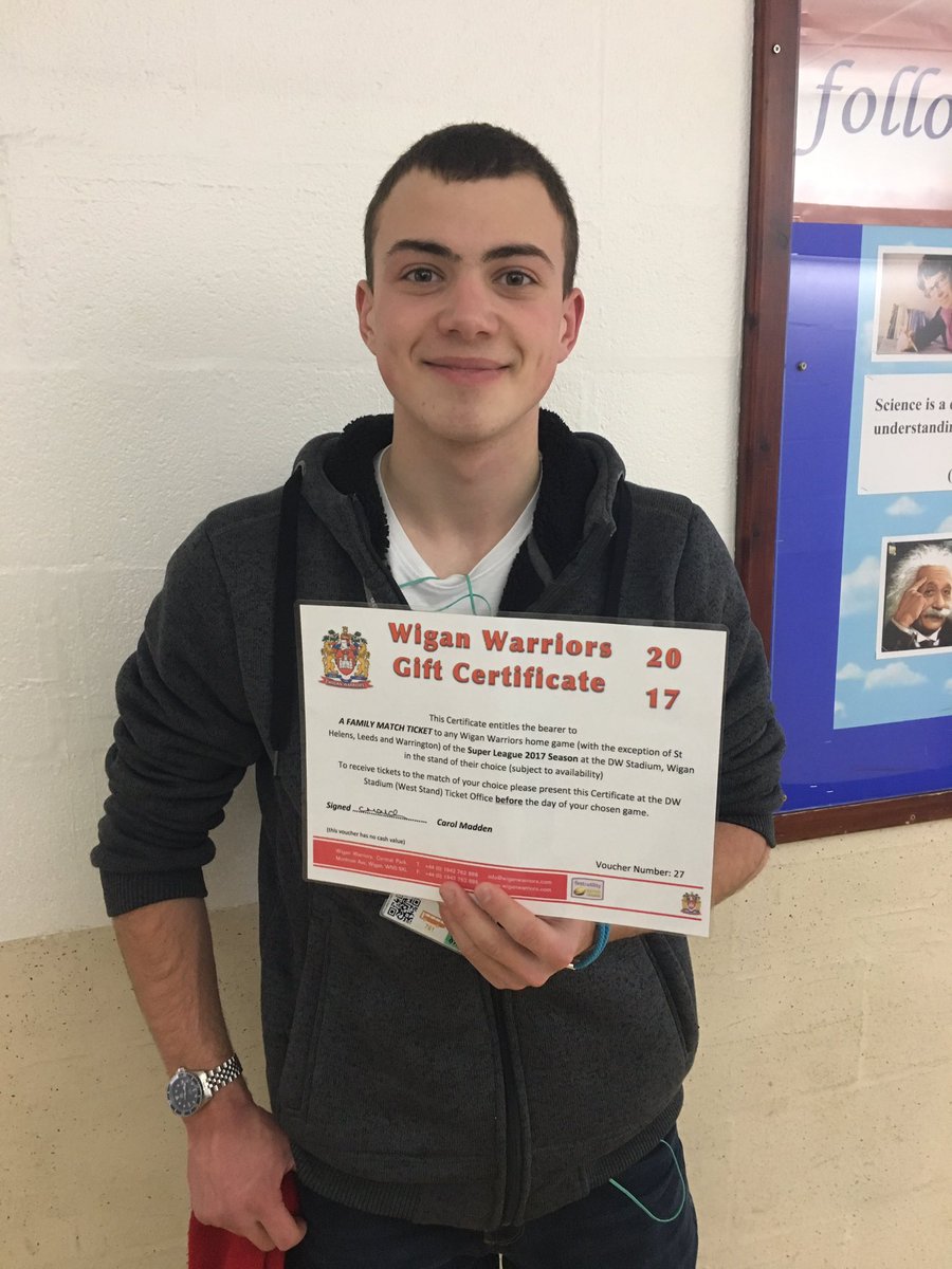 RunshawPS's tweet photo. Tom with his free @WiganWarriorsRL family pass. A thank you from the RAF for his fundraising work during the #santadrop https://t.co/ajsRxVY4sD