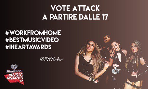 5HItalia's tweet photo. Tra una mezz'oretta prenderà il via il nostro Vote Attack per #BestMusicVideo degli #iHeartAwards, contiamo su di voi! 💪🏻 #WorkFromHome https://t.co/D6MXq66qd8