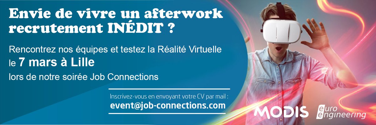 SandraBouteille's tweet photo. MODIS et EURO ENGINEERING vous invitent à un #Afterwork inédit !  
Le 7 mars à Lille.
#Ingenieur #Bigdata #Jee #Linux #fullstack #Digital https://t.co/RjWOwxV4gF