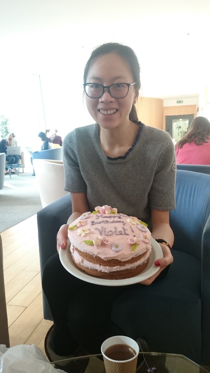 JRafflab's tweet photo. Happy birthday to Violet, our pink-loving postdoc! As usual, yummy cake by the lab master bakers: Lisa & Zsofi #labbakes #coffeebreak https://t.co/548oR3dTaH