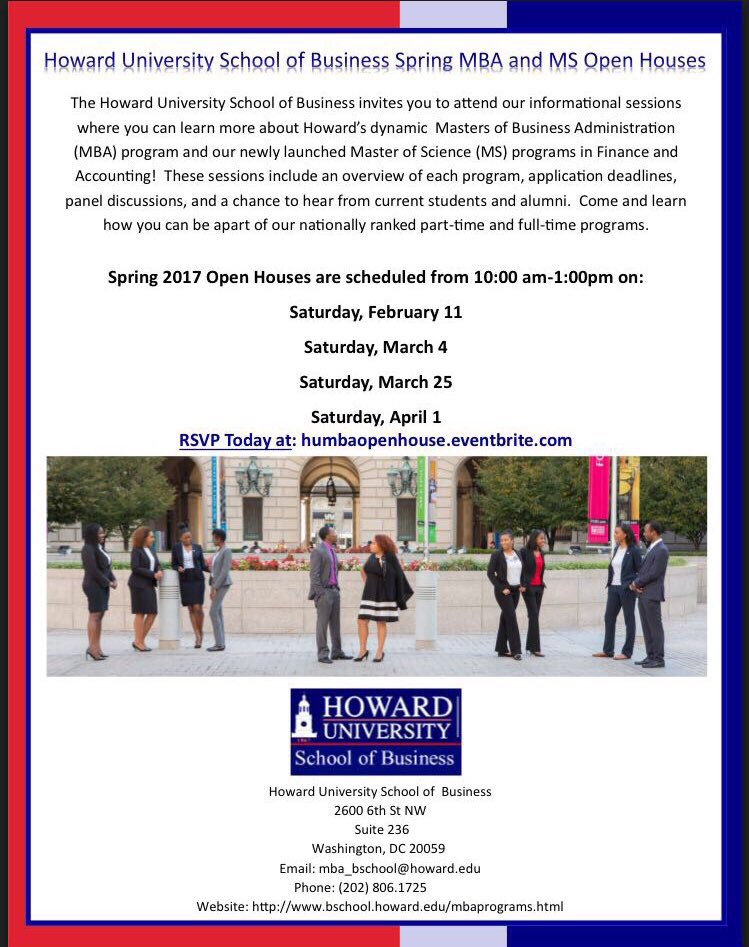 HowardU_MBA's tweet photo. Our second open house, of the semester, is next week; come out and learn about our MBA and MS programs! #HUMBA #HowardBSchool https://t.co/Bhe4PBmxjX