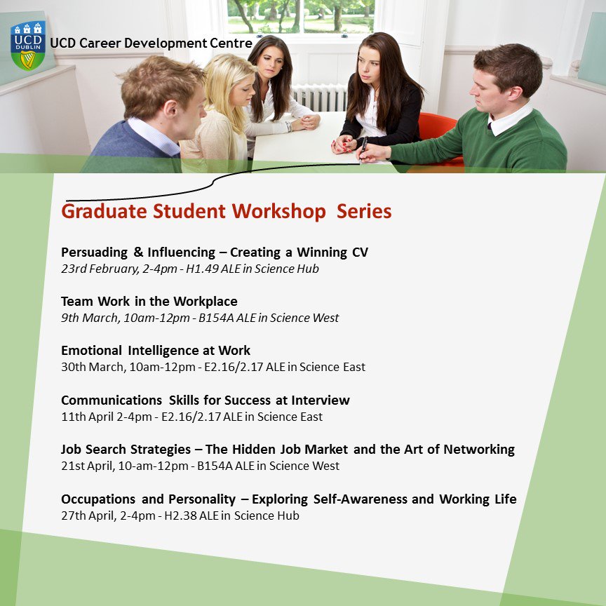 UCDCareers's tweet photo. Have you seen the events taking place during our Graduate Student Workshop Series? Click for more info and to book: https://t.co/ZjWCv0Y6SV https://t.co/KXkfP1ZkSr