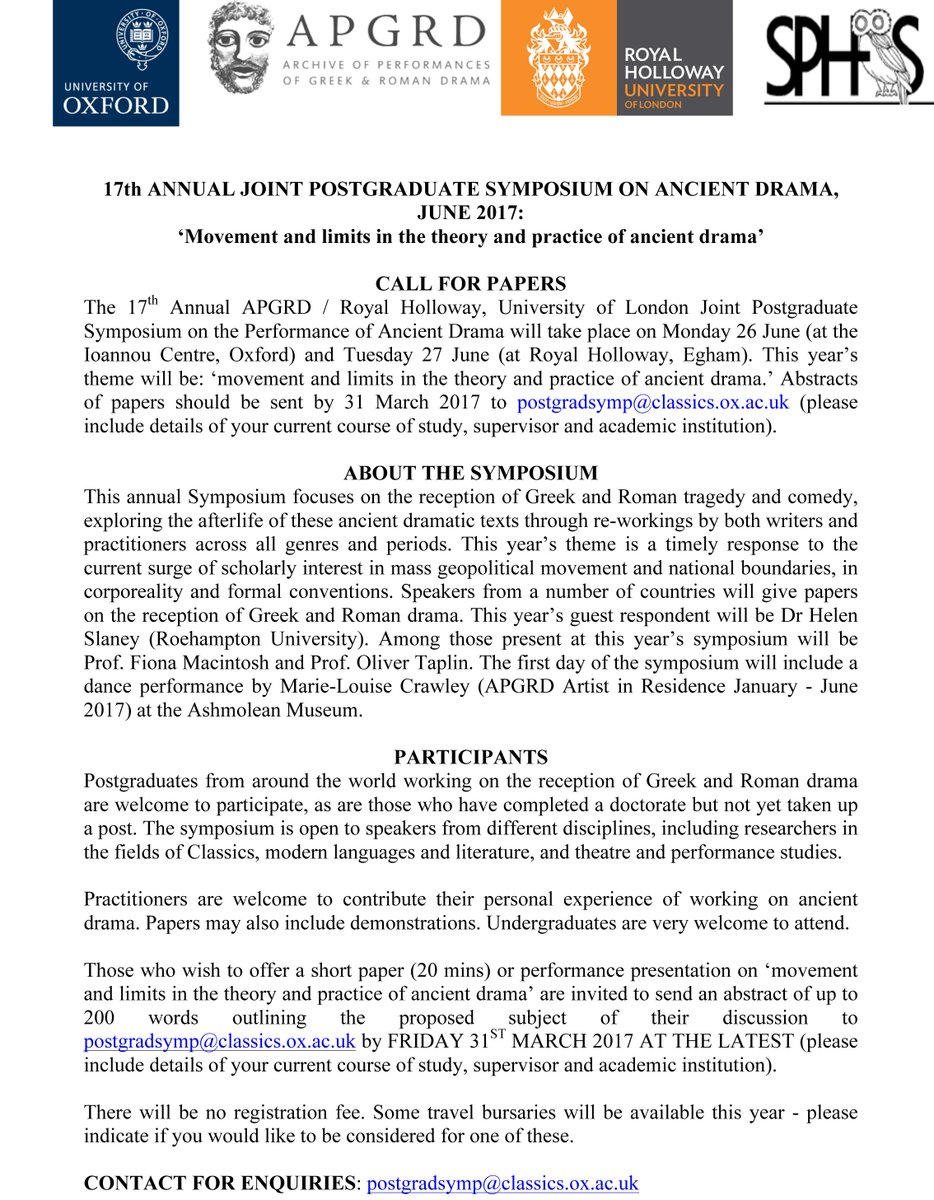 APGRD's tweet photo. Calling all postgrads! #CFP "Movement & limits in the theory & practice of ancient drama" @CRSN_UK @MythStudies #classicalreception #theatre https://t.co/8BU1ayV1Kw