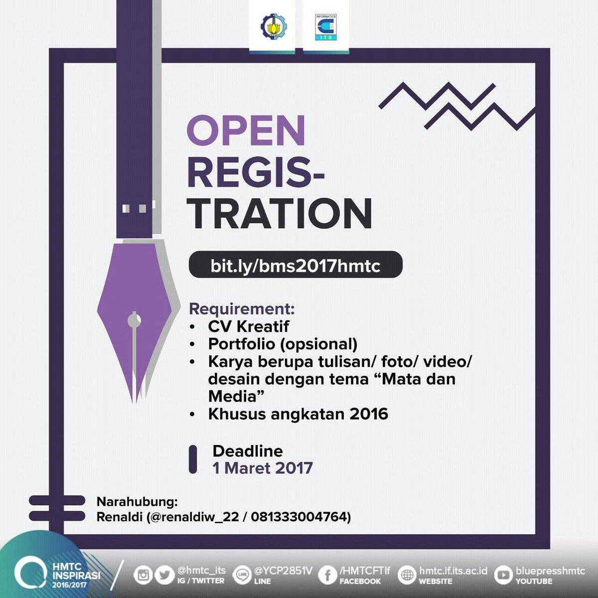 hmtc_its's tweet photo. [Basic Media Schooling HMTC 2017]

Untuk persyaratan &amp; cp dapat dilihat di poster😊

*TC'16 only

#BMS2k17
#BasicMediaSchooling
#ITSSurabaya https://t.co/QSqzAe18XQ