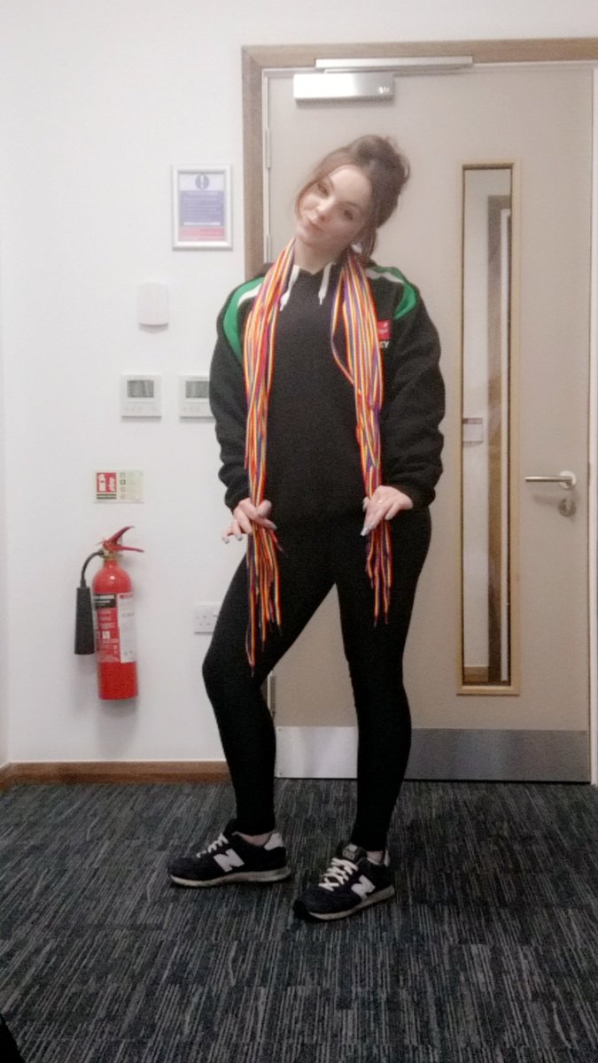 LivHWomensRugby's tweet photo. Our pres is excited to have collected the rainbow laces for the team today 🌈🌈 @LiverpoolHopeSU https://t.co/RI7lbCrnmz