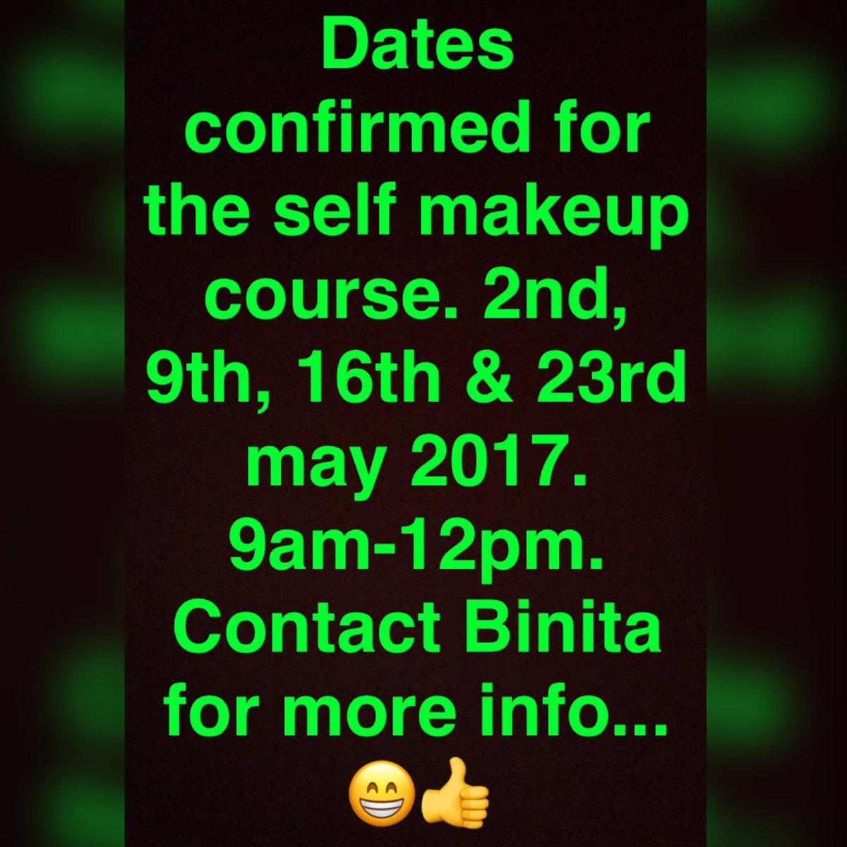 beautybybinita's tweet photo. Contact me asap for course information. Book now 👍 #bbeautifulbybinita #mua #makeupcourse #selfmakeup #selfmakeupcourse #contactme #booknow https://t.co/EkCvLJzndD