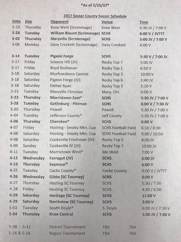 SCHSSmokyBears's tweet photo. SCHS Boys Soccer Schedule- @smokybearsoccer https://t.co/kadxprodnn