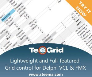 SteemaSoftware's tweet image. Haven&apos;t you tried our #grid control for #Delphi VCL/FMX yet? Try &amp;amp; send feedback: steema.com/downloads/grid… #teegrid