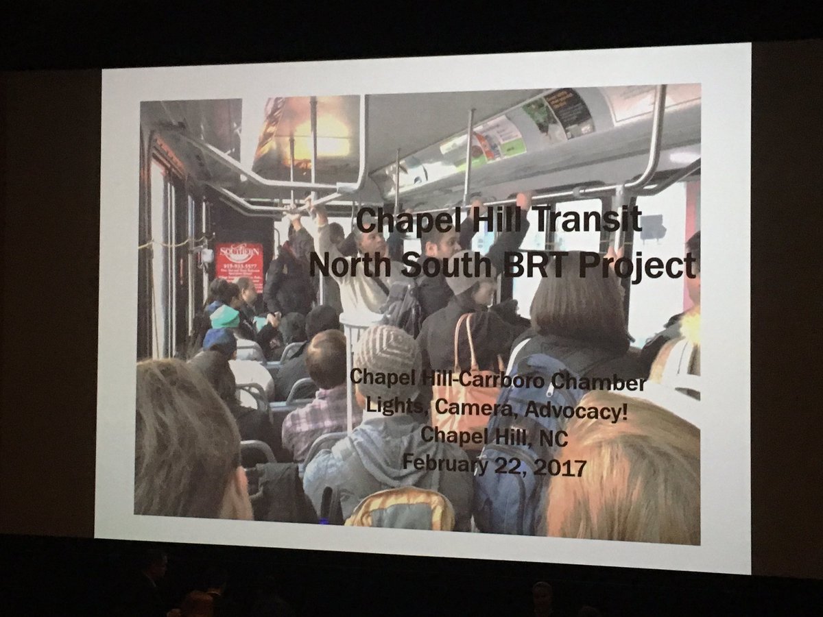 CHTDirector's tweet photo. Talking @chtransit's #NSBRTProject with @CarolinaChamber using the @SilverspotFilms #ChapelHill big screen - just need some popcorn😉🍿 https://t.co/Lfm0xNazGV