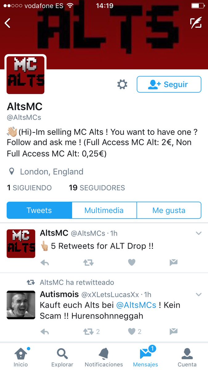 SrStriker_'s tweet photo. CHAVALES SI QUEREIS ALTS TENEIS UNA CUENTA AQUI ES FIABLE NOS PREOCUPEIS @AltsMCs https://t.co/vmW92qYUkv