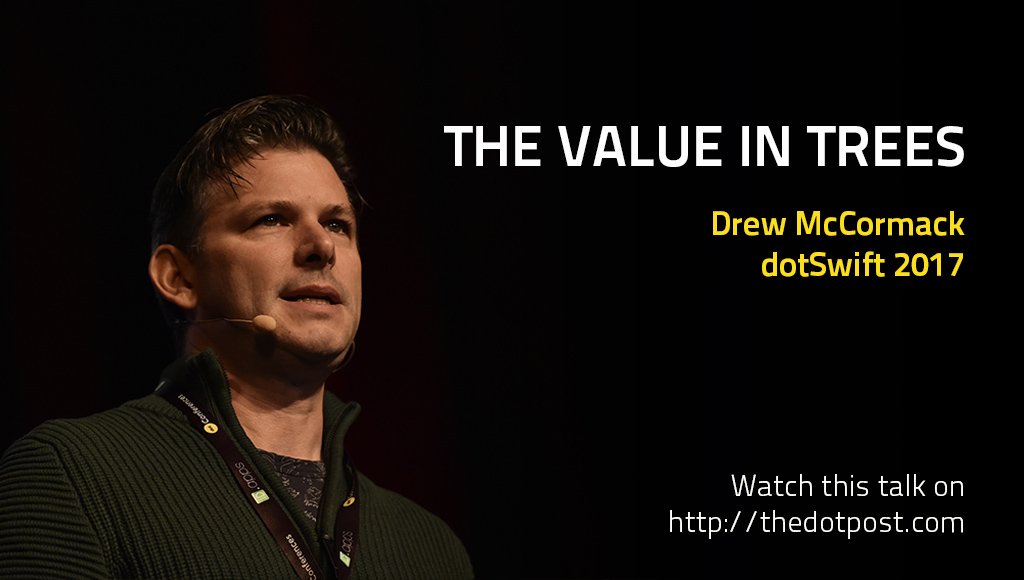 thedotpost's tweet image. New @dotSwift 2017 talk available! Drew McCormack @drewmccormack about The Value in Trees thedotpost.com/2017/01/drew-m…
