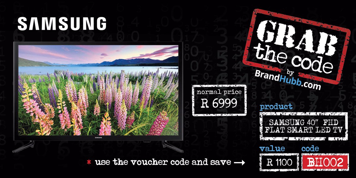 brandhubbsa's tweet photo. #GrabtheCode
Use code:BH002 when purchasing the SAMSUNG 40โ SMART TV & save R1100!
Product subject to availability
https://t.co/el6zjPlULo https://t.co/AQCvFC63jX